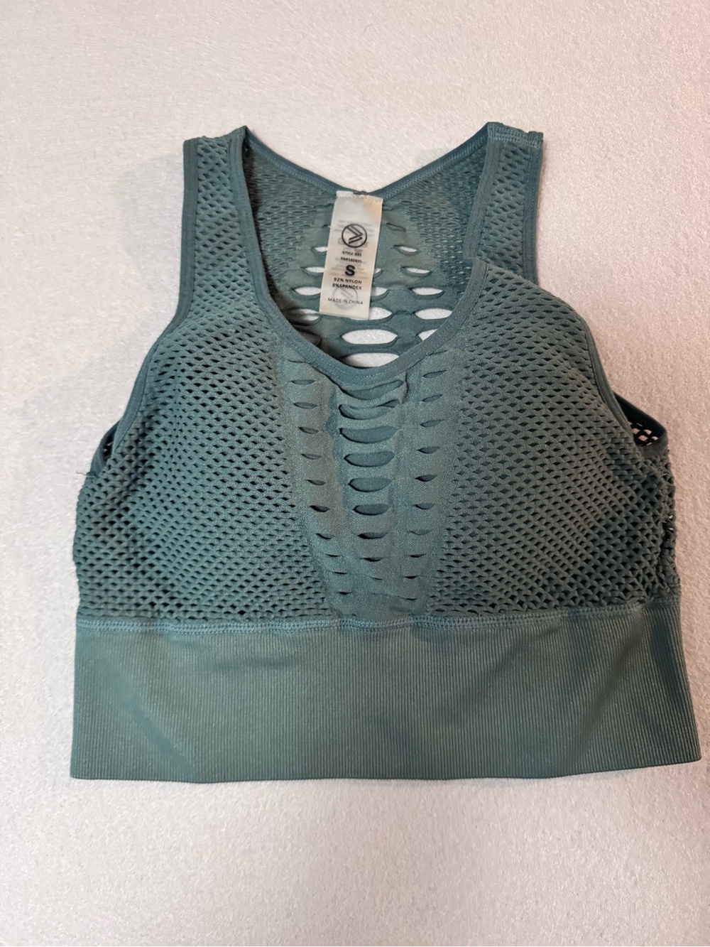 Mesh Cutout Racerback Sports Bra - Sage Green